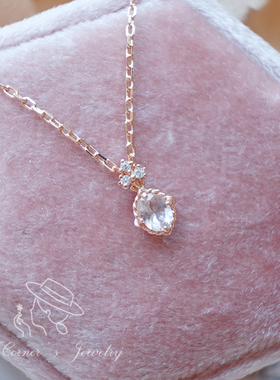 日系摩根石925银粉花项链