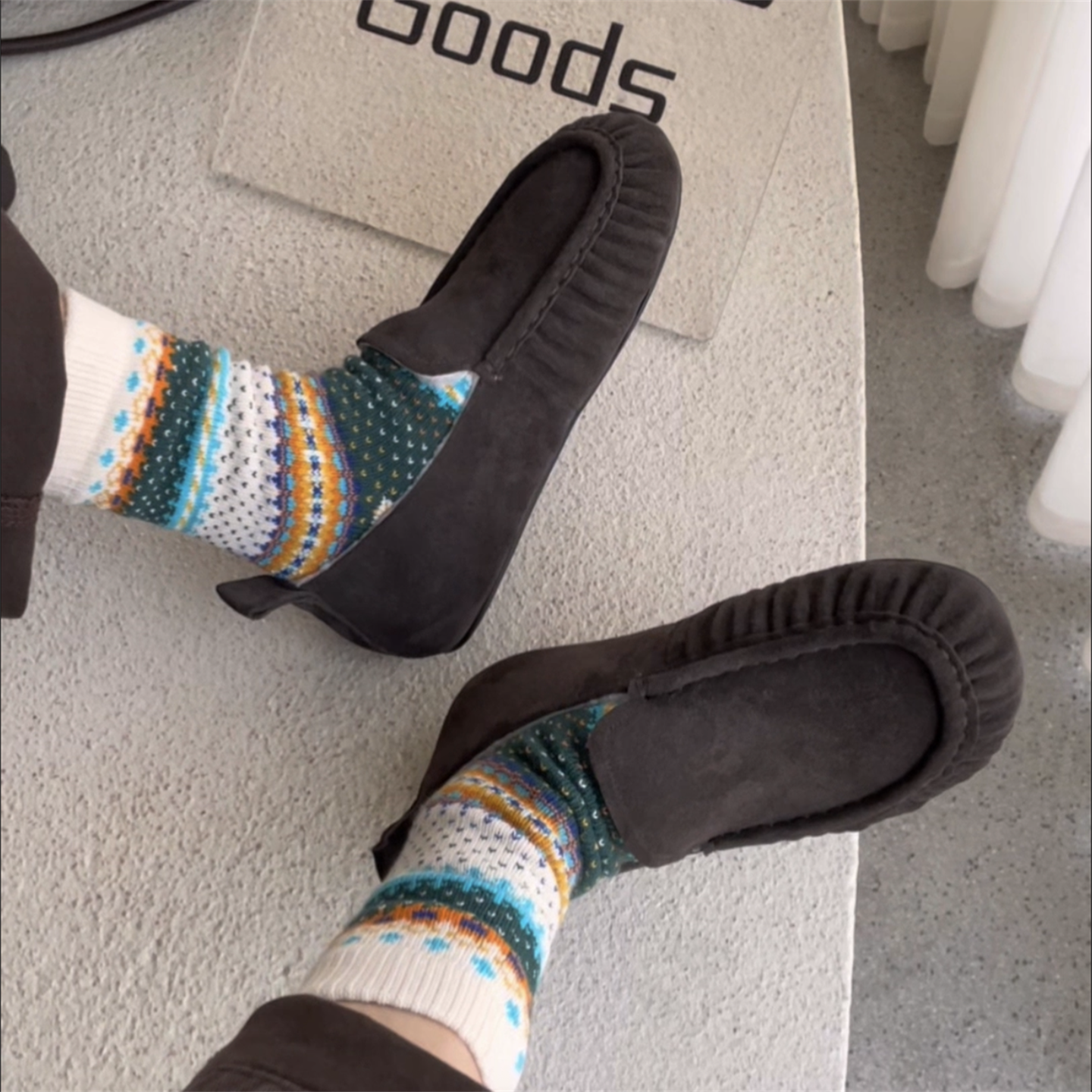 WM6女鞋2025冬新款欧货真皮羊毛加绒保暖棉鞋一脚蹬平底玛丽珍鞋 - 图0