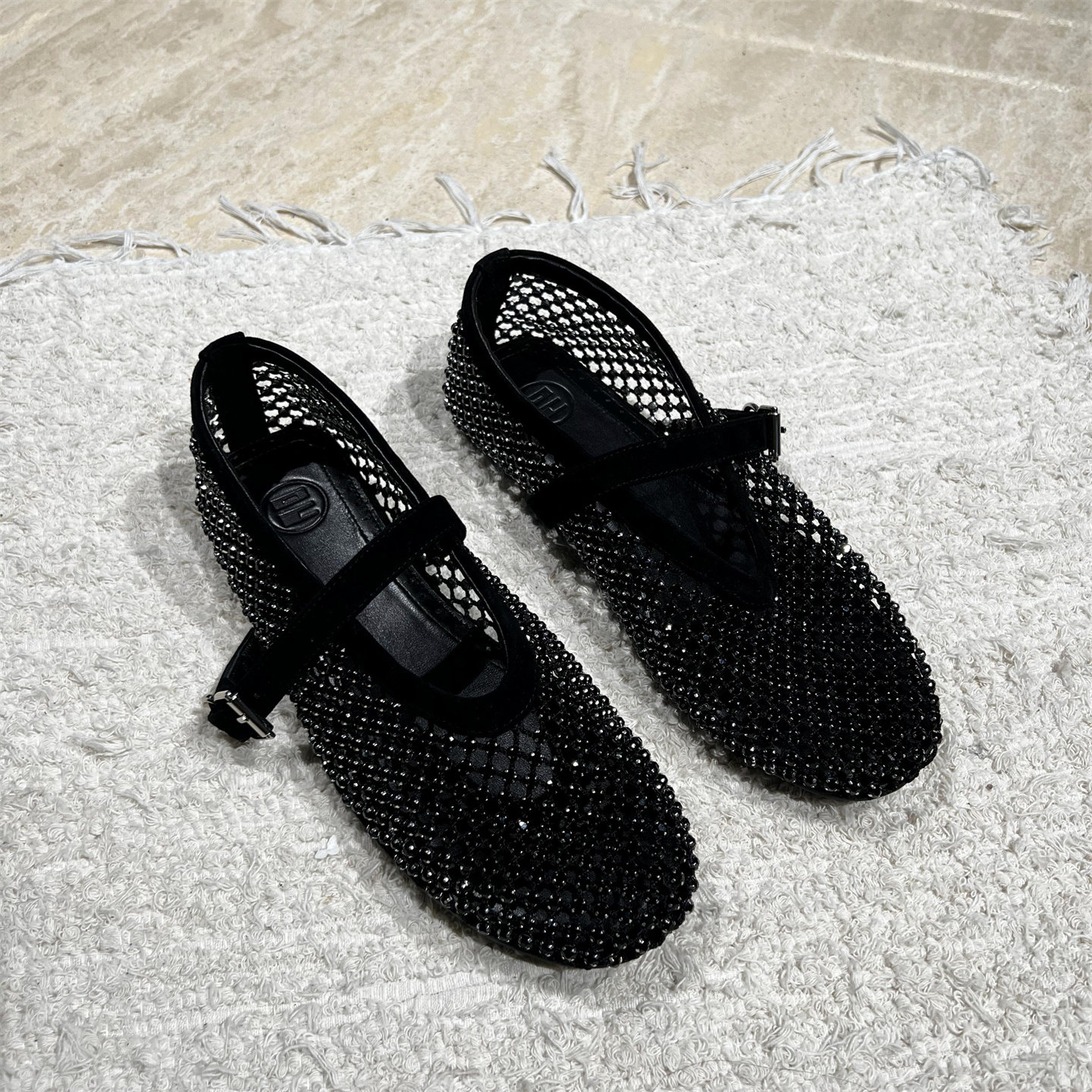 欧洲站女2026春新款欧货真皮一字带网面水钻平底浅口单鞋玛丽珍鞋,淘宝优惠券,粉丝福利购,淘宝优惠卷