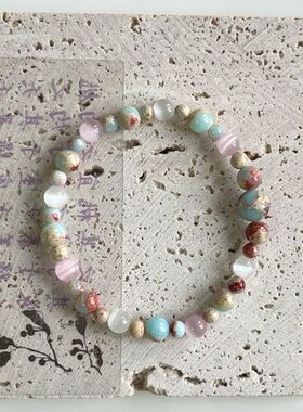 新中式天然石寿山石手串女复古精致中国风ins串珠闺蜜手链手饰