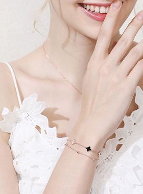 幸运手链镀纯银轻奢ins小众设计首饰玫瑰金闺蜜女生手饰2025新款