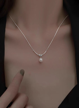 「平安结」绳结淡水珍珠吊坠项链女轻奢小众高级感s925纯银锁骨链