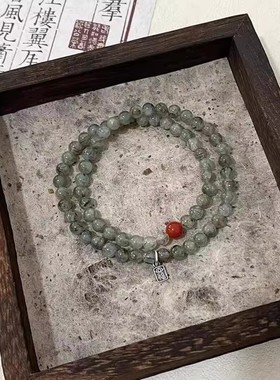 高颜值新中式浅绿墨纹串珠手链2025新款淡雅精致福牌双层手串