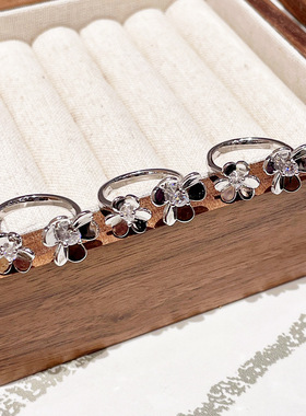 三叶草纯银戒指女s925轻奢感花朵指环小众镶钻开口食指戒礼物