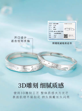 999纯银星辰大海情侣对戒情侣一对小众设计戒指高级感礼物送女友