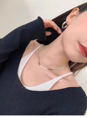 999纯银刀片项链女2026年新款爆款轻奢小众简约高级感素银蛇骨链