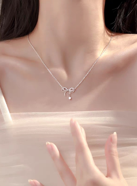 999足银蝴蝶结项链女士2025新款夏季轻奢小众高级感锁骨链送女友