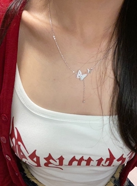纯银光影蝴蝶项链女款小众轻奢百搭高级感锁骨链生日礼物送女友