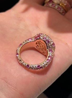 玫瑰殿下渐变红刚玉色粉钻高定戒指女S925纯银镀玫瑰金色轻奢钻戒