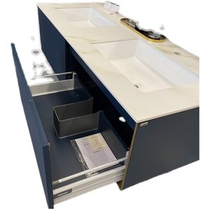 帝谷轻奢浴室柜组合岩板台面双盆简约实木洗手洗脸盆现代智能镜子