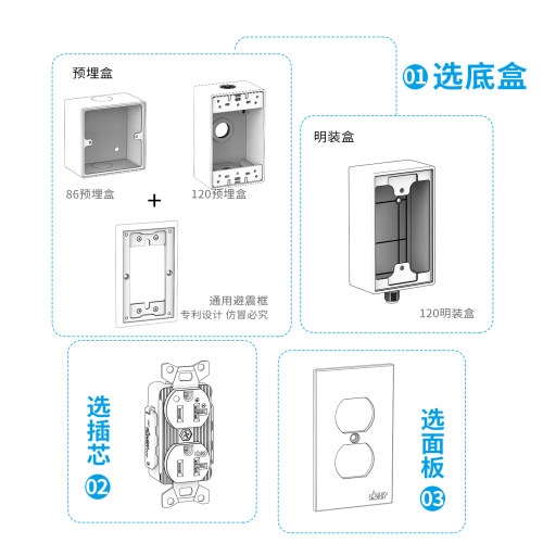 音响发烧美标电源插座明盒面板Audiobastion屏蔽避震墙插套装HiFi - 图1