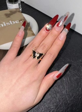 蝴蝶戒指女孩镶钻水晶韩版女戒潮