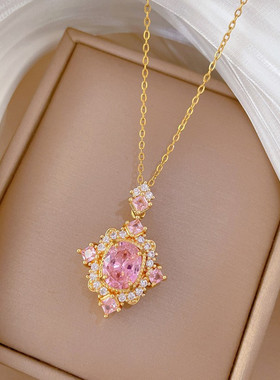 儿童项链女童粉色锆石小众设计感