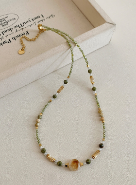 夏季天然石绿水晶串珠项链女款2025新款高级感轻奢小众锁骨链颈链