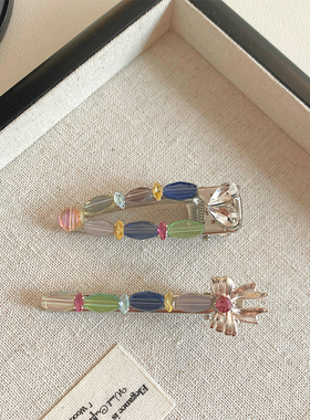 一对装~高级感轻奢彩色水晶发夹女甜美前额碎发BB夹侧边刘海边夹