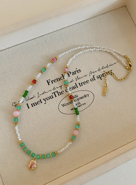 高级感轻奢小众天然石绿水晶串珠吊坠项链女款2025新款锁骨链颈链