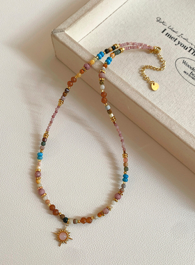 设计感小众粉色天然石串珠项链女款2026新款高级感轻奢锁骨链颈链