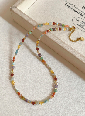 多巴胺彩色天然石水晶串珠项链女款2026新款高级感轻奢锁骨链颈链