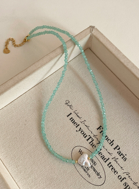 夏季清新绿色水晶异形珍珠串珠项链女2026新款轻奢小众锁骨链颈链