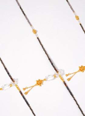 天然金曜石毛衣链长款高级感冰曜石虎眼石白水晶国风项链女