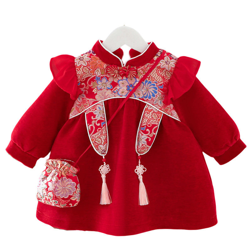 汉服女童裙子冬装儿童国风唐装宝宝加绒加厚一周岁礼服抓周宴冬季,淘宝优惠券,粉丝福利购,淘宝优惠卷