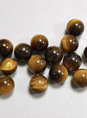 天然黄虎眼石散珠无孔半孔圆珠DIY古风汉服发簪饰品配件材料