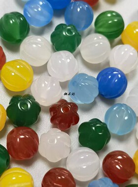 天然玛瑙回纹珠玉石手链红黄白绿蓝色玉髓多宝南瓜珠复古手串手饰