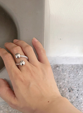 欧美风轻奢高级感双球编织戒指女时尚个性百搭开口食指戒2023新款