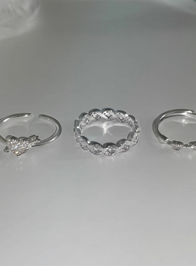 韩版小众设计爱心戒指女冷淡风时尚个性简约百搭开口可调节食指戒