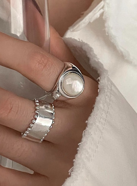 小众设计感月光贝壳戒指女简约个性冷淡风日韩开口指环2023年新款