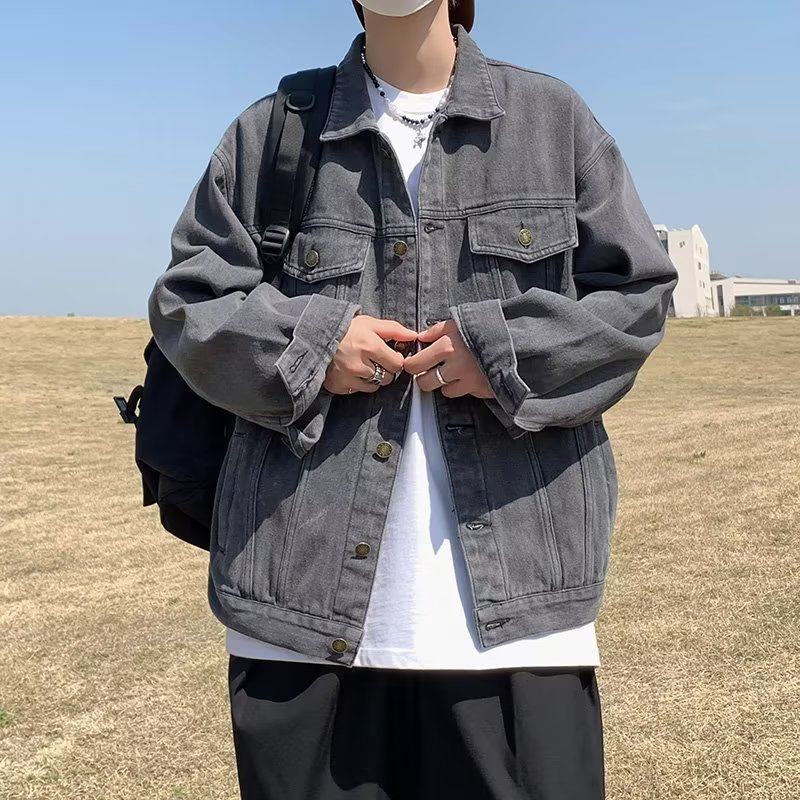 107.5 45复古做旧水洗牛仔外套男士宽松韩版ins潮流翻领工装夹克,淘宝优惠券,粉丝福利购,淘宝优惠卷