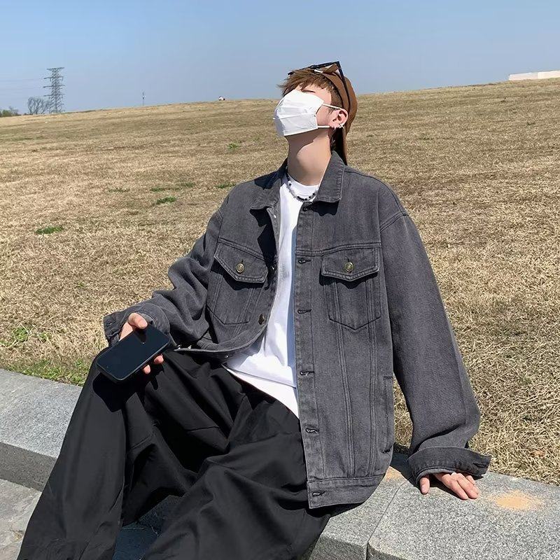 107.5 45复古做旧水洗牛仔外套男士宽松韩版ins潮流翻领工装夹克,淘宝优惠券,粉丝福利购,淘宝优惠卷