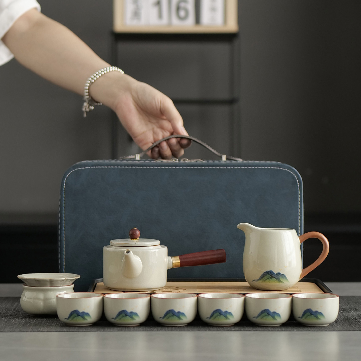 汝窑整套旅行茶具套装家用户外一壶六杯车载便携式功夫茶盘茶杯壶,淘宝优惠券,粉丝福利购,淘宝优惠卷