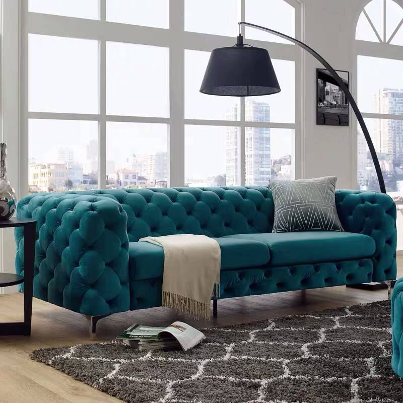 北欧高档美式意式绒布沙发ins风格客厅现代轻奢样板房三人位沙发