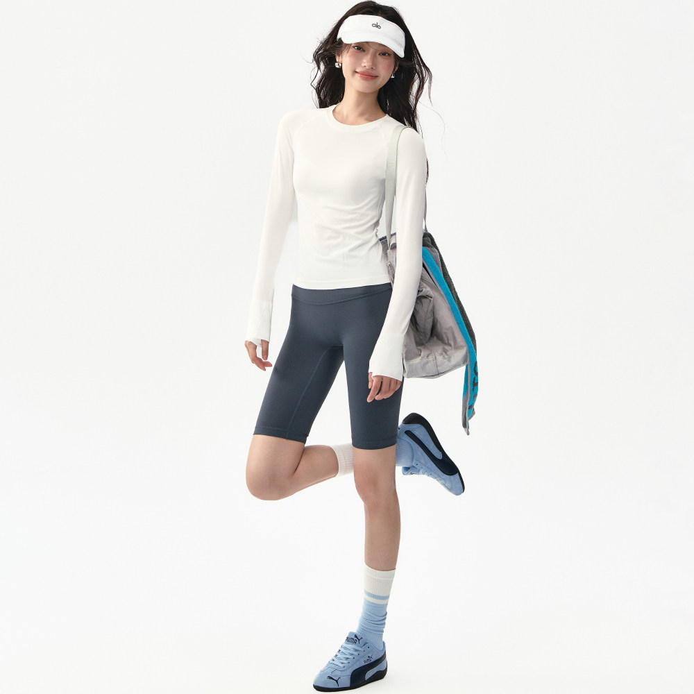 秋冬白色瑜伽服长袖修身t恤女普拉提训练服套装跑步运动健身上衣,淘宝优惠券,粉丝福利购,淘宝优惠卷
