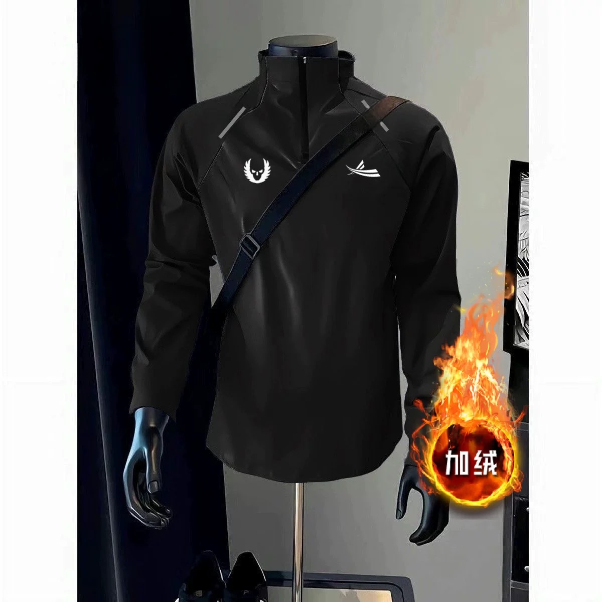 健身长袖男女宽松半拉链运动t恤美式跑步秋冬篮球训练加绒骑行服 - 图1