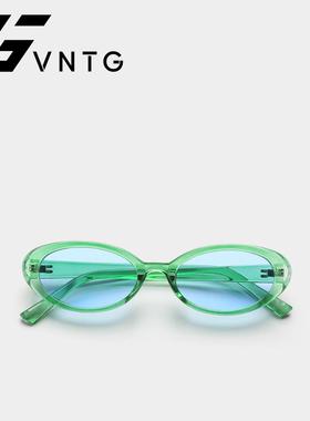 VNTG蓝绿拼色椭圆形墨镜