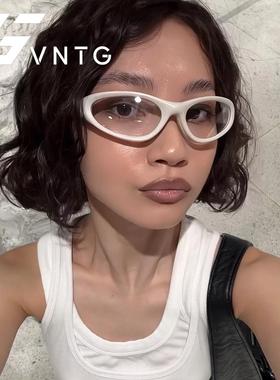 VNTG墨镜骑行眼镜纯白色浅色镜片显脸小ins风jennie同款太阳眼镜