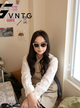 VNTG墨镜奢牌同款格纹彩色老钱风复古防紫外线uv400欧美太阳眼镜