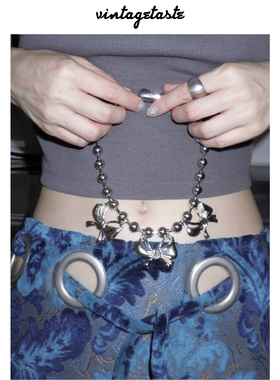 银色甜酷风蝴蝶结y2k项链