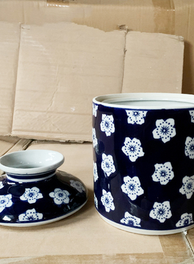 新中式青花瓷陶瓷小花器田园摆件高级感收纳首饰盒印泥盒桌面摆件