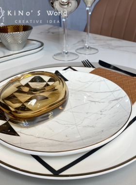 北欧轻奢样板房展厅餐桌餐盘摆件