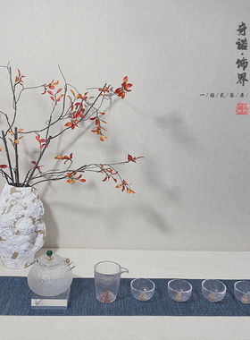 新中式摆件白色陶瓷花器桌旗组合