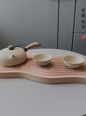 日式仿古木纹波浪托盘样板间摆件