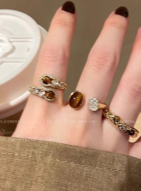 美拉德虎眼石锆石戒指