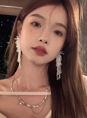 新娘超仙白纱耳环韩版串珠长款夸张花朵水晶超闪晚宴个性气质超仙