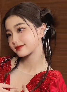 黑色丝绒蝴蝶结飘带公主流苏发夹夏季侧边气质高级感鸭嘴夹发饰