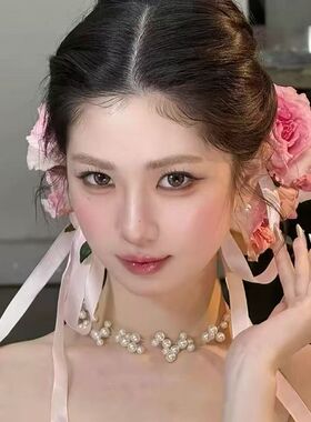 新娘森系甜美花朵蝴蝶结丝带发夹花朵纯欲仙女风新娘在逃公主边夹