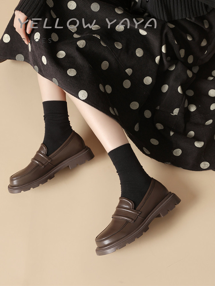 韩国厚底大头皮鞋女乐福鞋单鞋2025秋冬新款加绒兔毛JK皮鞋毛毛鞋,淘宝优惠券,粉丝福利购,淘宝优惠卷