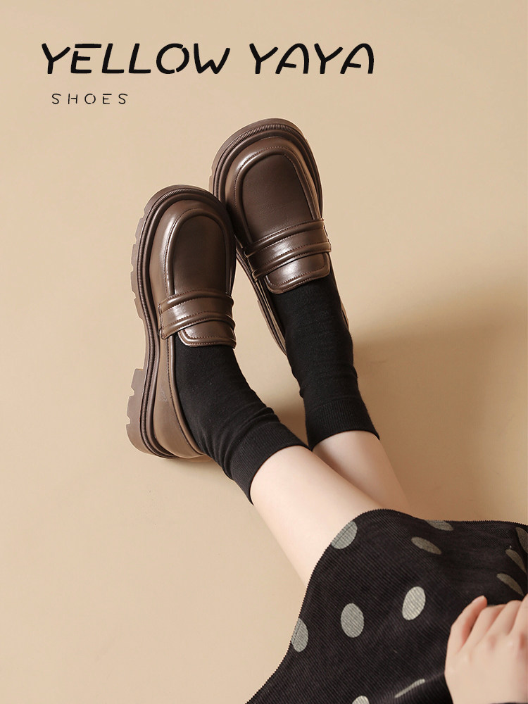 韩国厚底大头皮鞋女乐福鞋单鞋2025秋冬新款加绒兔毛JK皮鞋毛毛鞋,淘宝优惠券,粉丝福利购,淘宝优惠卷